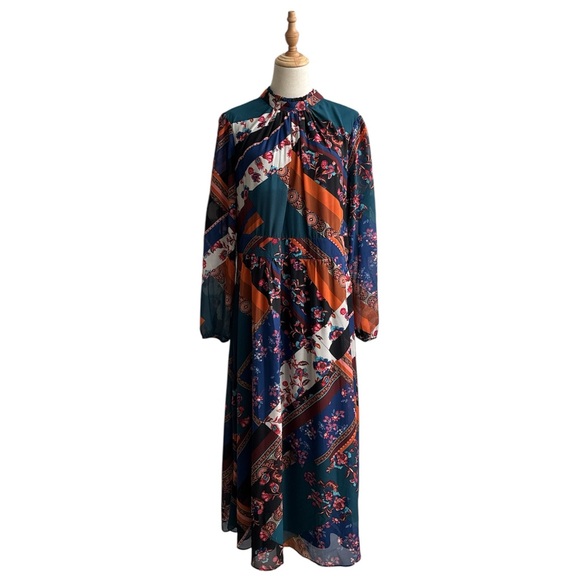 Julia Jordan Floral Print Mock Neck Long Sleeve Midi Dress Multi Color Size 16 - Picture 1 of 9